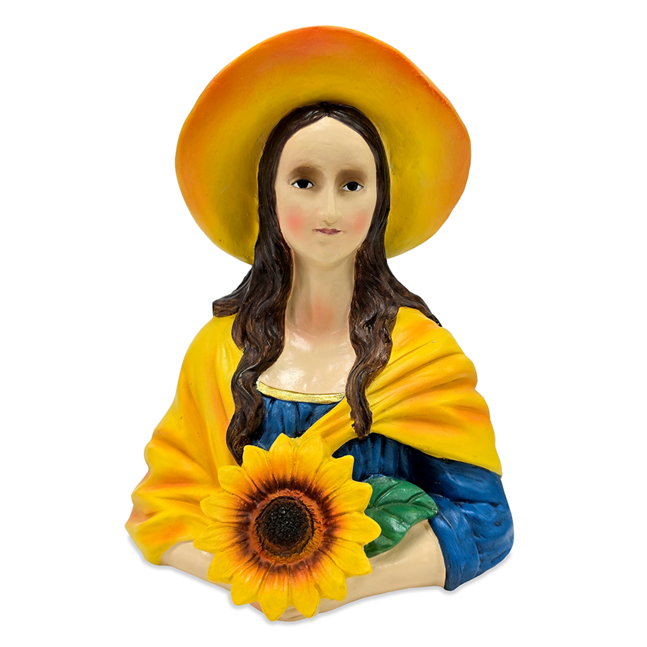 Mona Lisa The Sunflower Guardian Art Sculpture Figurine, 7" Spring Garden Statue and Leonardo Da Vinci Mix